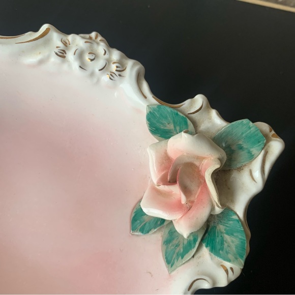 Pasaden Calif Forence Ceramics Pink Trinket Soap Dish Applied Flowers - Picture 11 of 11